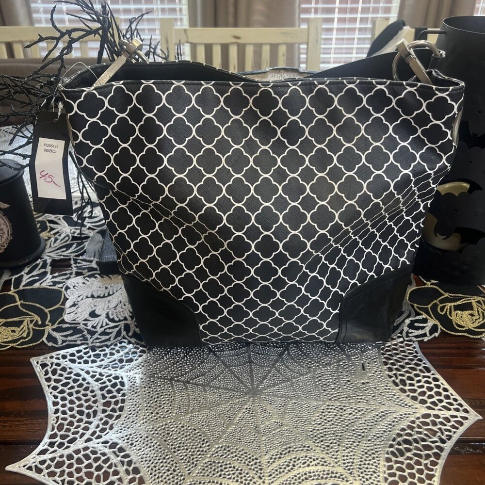 Bueno Collection Black White Geometric Print Shoulder Handbag Tote Fashion Bag - Picture 1 of 12